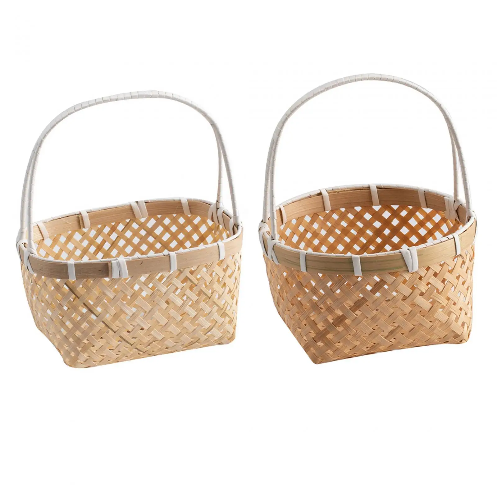 Woven Fruit Basket Breakfast Basket Serving Trays Carry Handle Meal Basket Snack