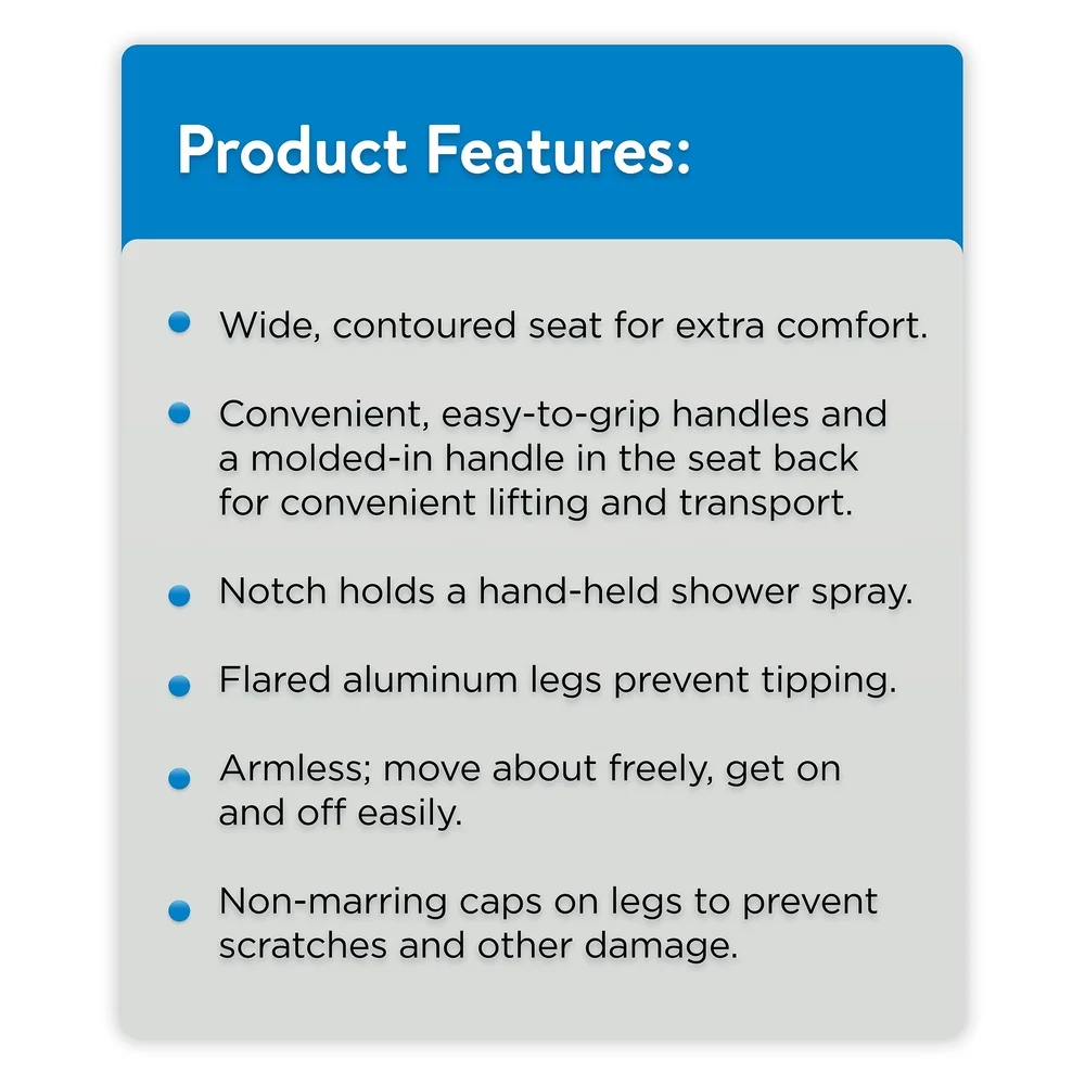 Cadeira de banho leve com suporte para as costas, idosos com deficiência, capacidade de 350 lb, assento com contornos confortável, design sem tirar