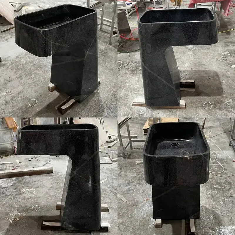 Custom Floor Standing Washbasin Custom Design Black Stone Bathroom Sink Natural Granite Stone Base Basin