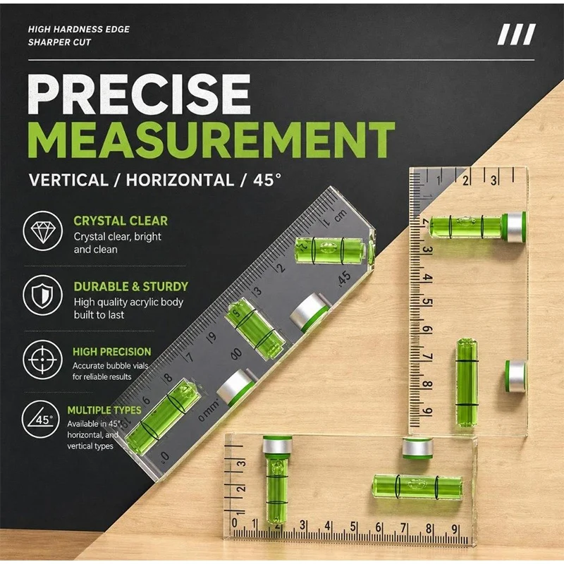 Acrylic Transparent Mini Level Ruler Magnetic Horizontal Vertical Spirit Level High Precision Transparent Angle Measuring Tool