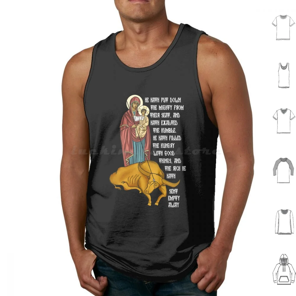 Magnificat Tank Tops Print Cotton Magnificat Virgin Mary Theotokos Christ Jesus Bull Wall Street Greed Orthodox