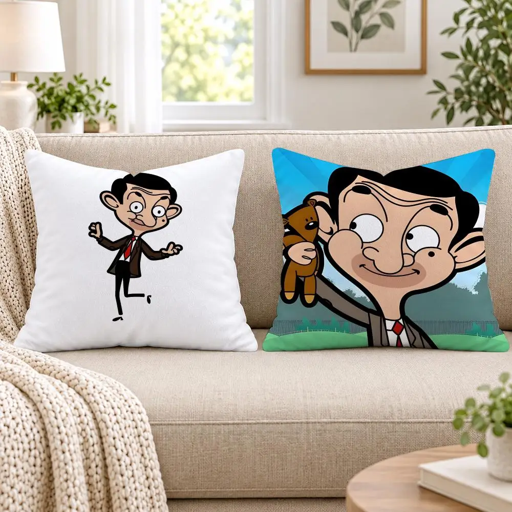 Mr. B-Bean Cartoon Cushion Cover Short Plush Double-Sided Printing Sofa Bedroom Living Room Throw Pillow Cover Home Decor