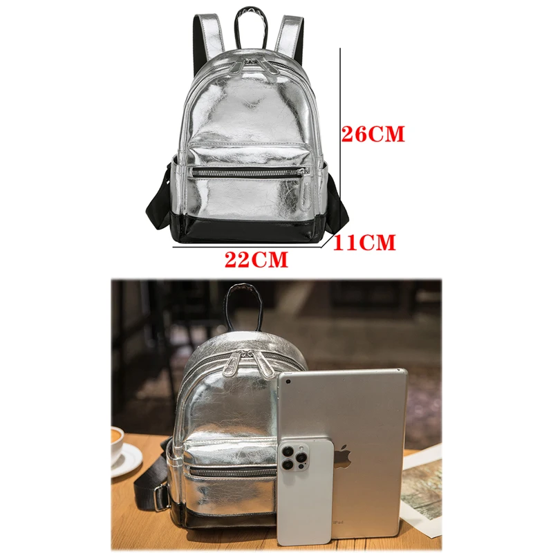 Silver Patent Leather Women Backpacks Fashion Travel For Girl Backpack Luxurious Female Designer Back Pack Ladies Mochilas Sac