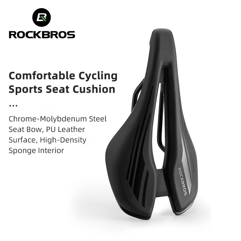 ROCKBROS Bicycle Saddle Hollow Breathable MTB Road Bike Seat Cushion PU Leather Shock Absorption Comfortable Competition Cycling