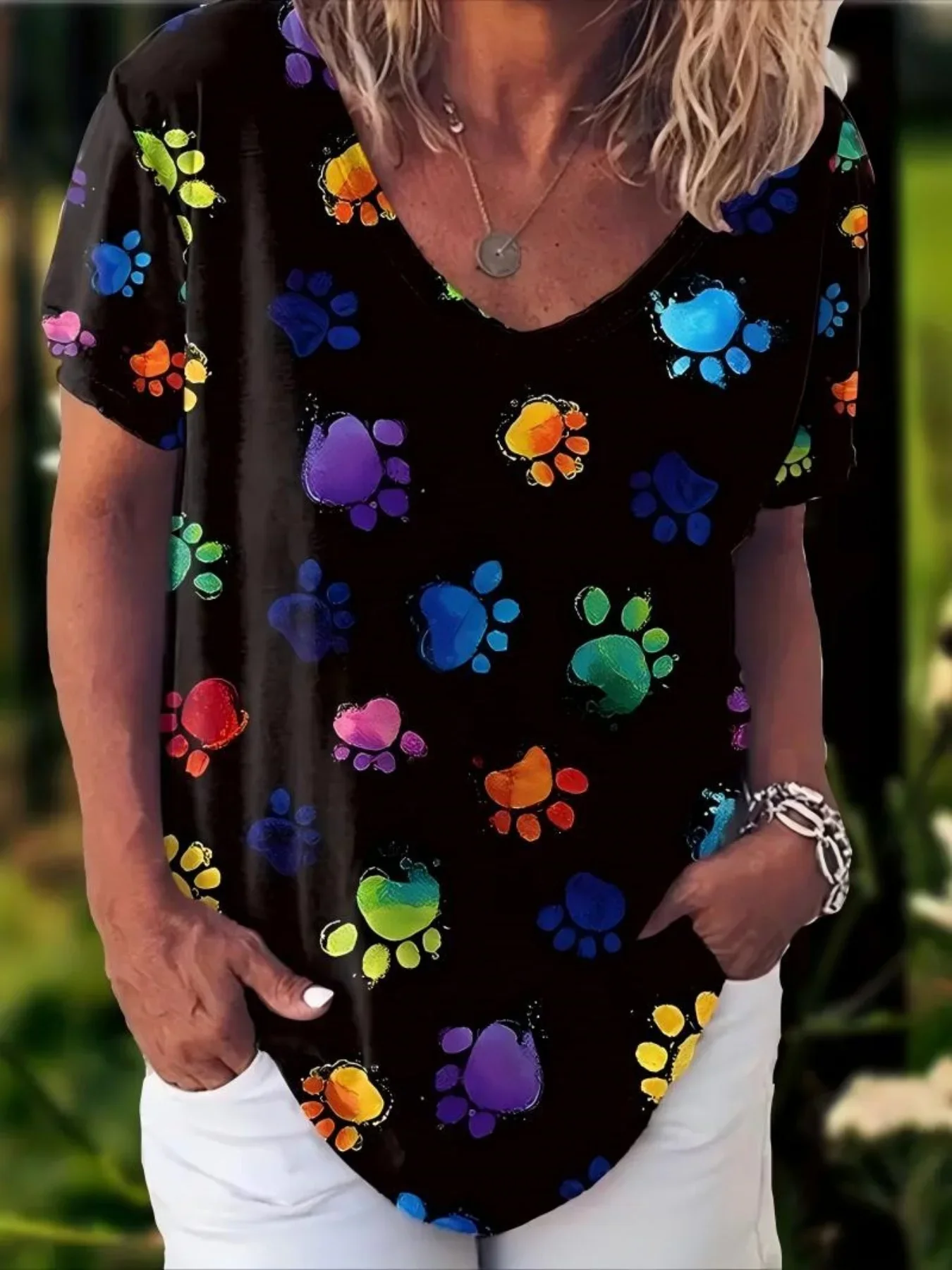 

Женские топы больших размеров с v-образным вырезом, популярная футболка с короткими рукавами, уникальный дизайн с изображением животных, случайный дизайн с принтом, женская одежда