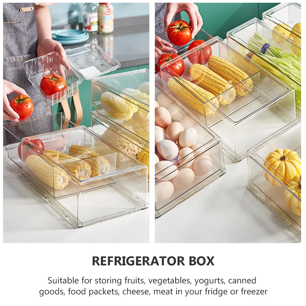 

Refrigerator Storage Box Large Capacity Transparent Drawer Organizer Fridge Food Accessories Square Container Plastic Fruit