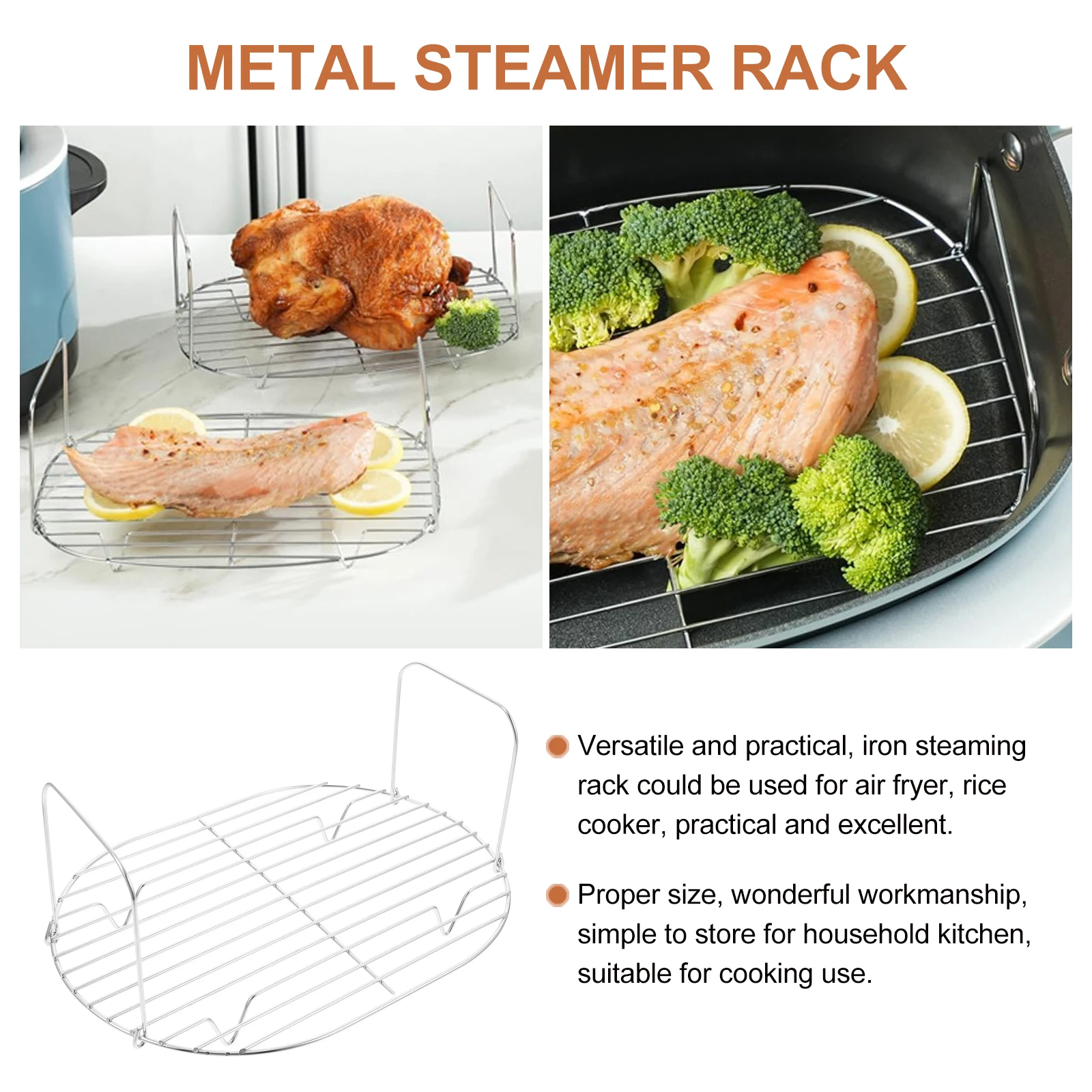 

Steaming For Air Fryer Rice Cooker Iron Cooking Grilling Rack Round Kitchen Accessory Reusable Metal Stand Oven Roasting