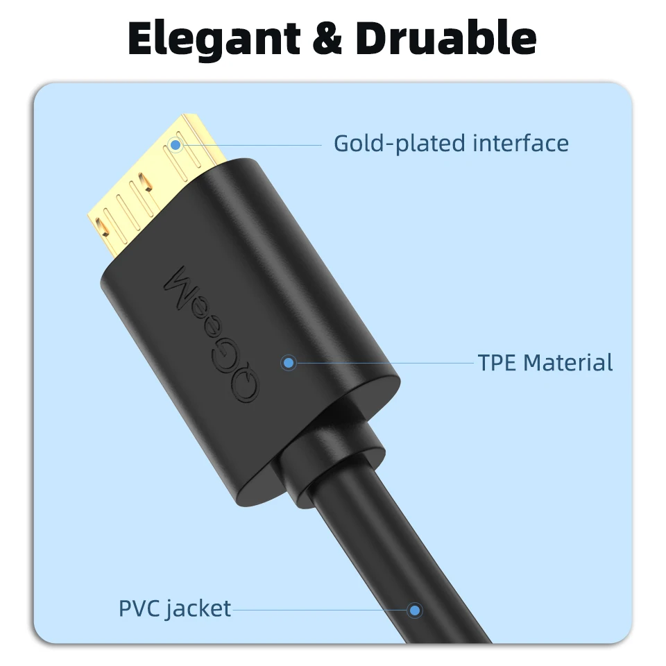 QGEEM Micro USB 3.0 Cable Type A to Micro B  Cable For External Hard Drive Disk HDD Samsung S5 Note3 USB HDD Data Cable