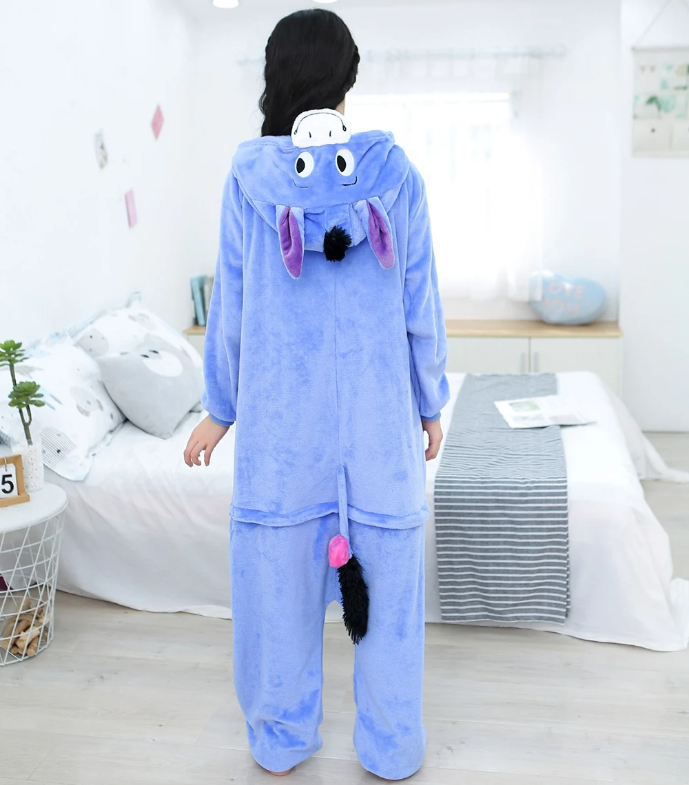 Kigurumi-monos de franela de animales para adultos, ropa de dormir cálida de dibujos animados de burro, disfraces de Anime, mono, regalo de Navidad