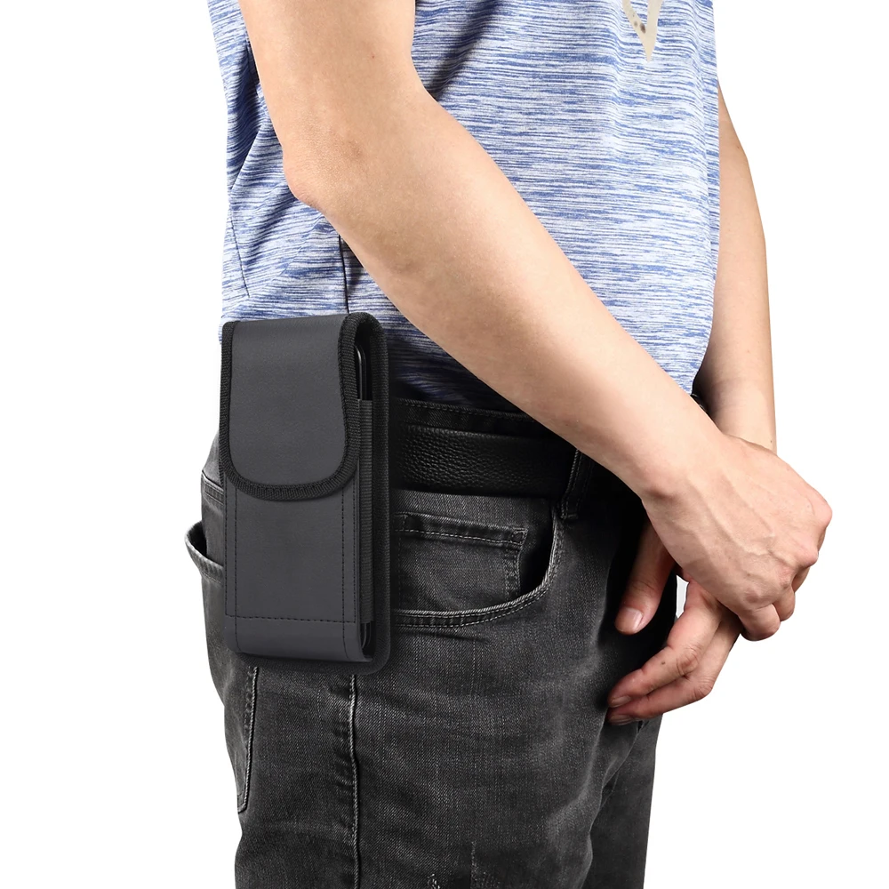 Universal Leather Mobile Phone Waist Bag For iPhone 15 14 13 Pro Max Samsung Xiaomi Vertical Cell Phone Belt Clip Holster Pouch