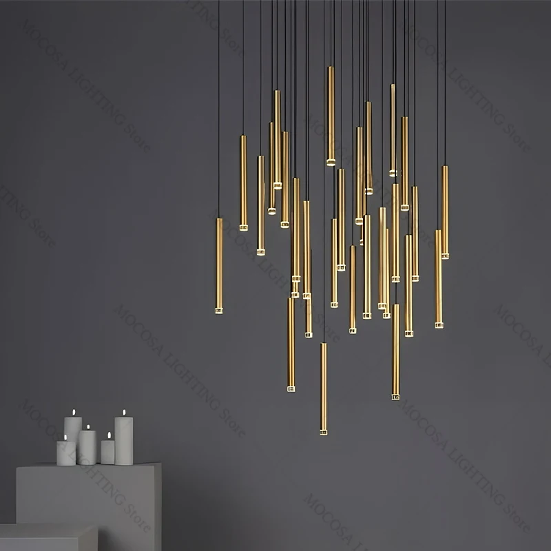 

Indoor Stairwell Lights Duplex House Ceiling Decorative Lighting Modern Combination Long Chandelier Living Room LED Pendant Lamp