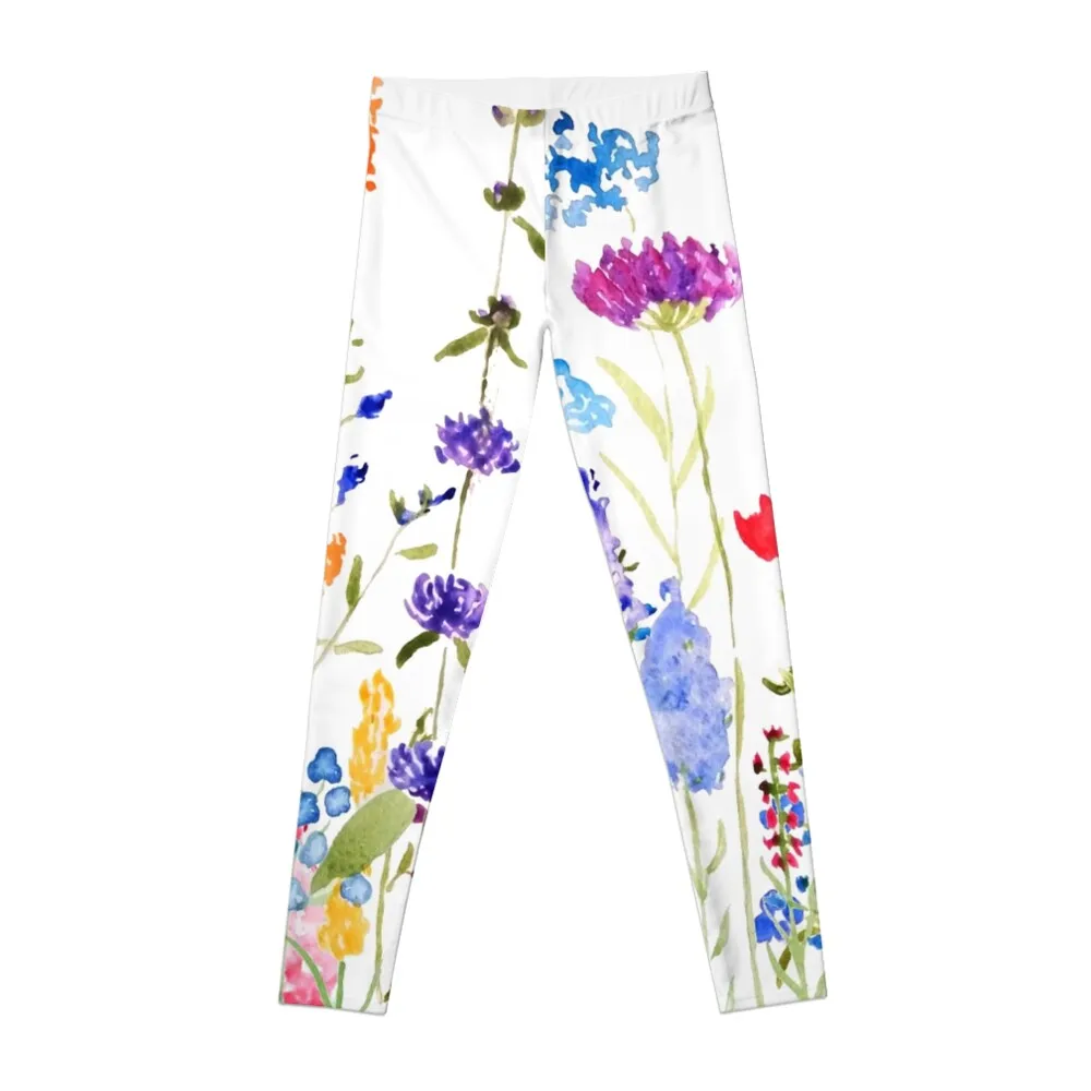 

hand painted colorful wild flowers watercolor painting Leggings gym wear Women sportwear push up tights for Womens Leggings