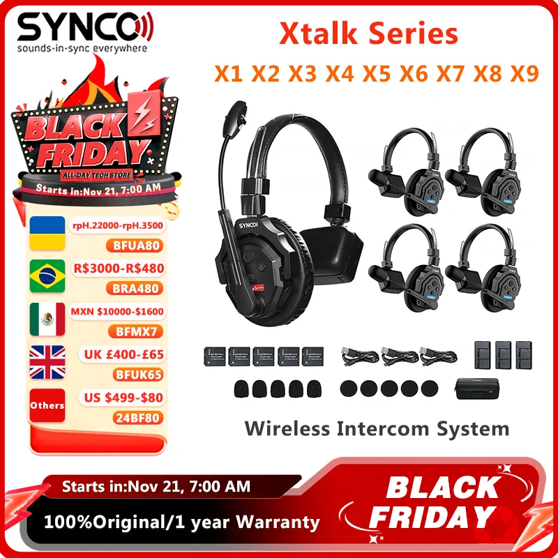 Synco Xtalk Wireless Intercom System 2.4G Full-Duplex Single-Ear X3 X5 Remote Headset for Film Television Shooting Studio