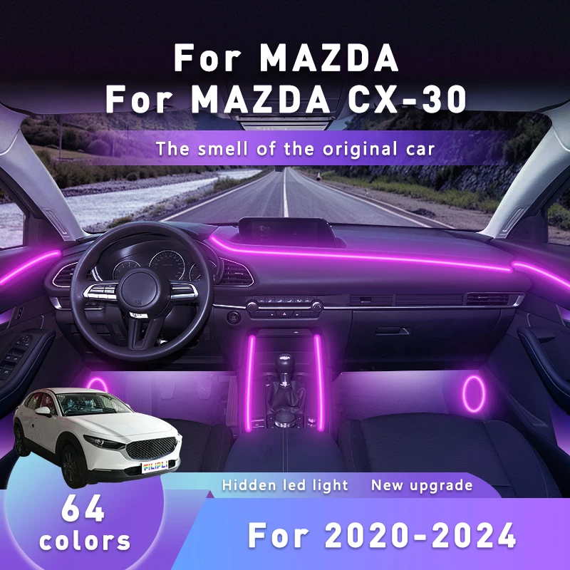 

FILIPLI для MAZDA CX-30 для 2020-2025 неоновый стиль, акриловые фонари для салона автомобиля, яркая атмосфера, окружающая лампа с управлением через приложение