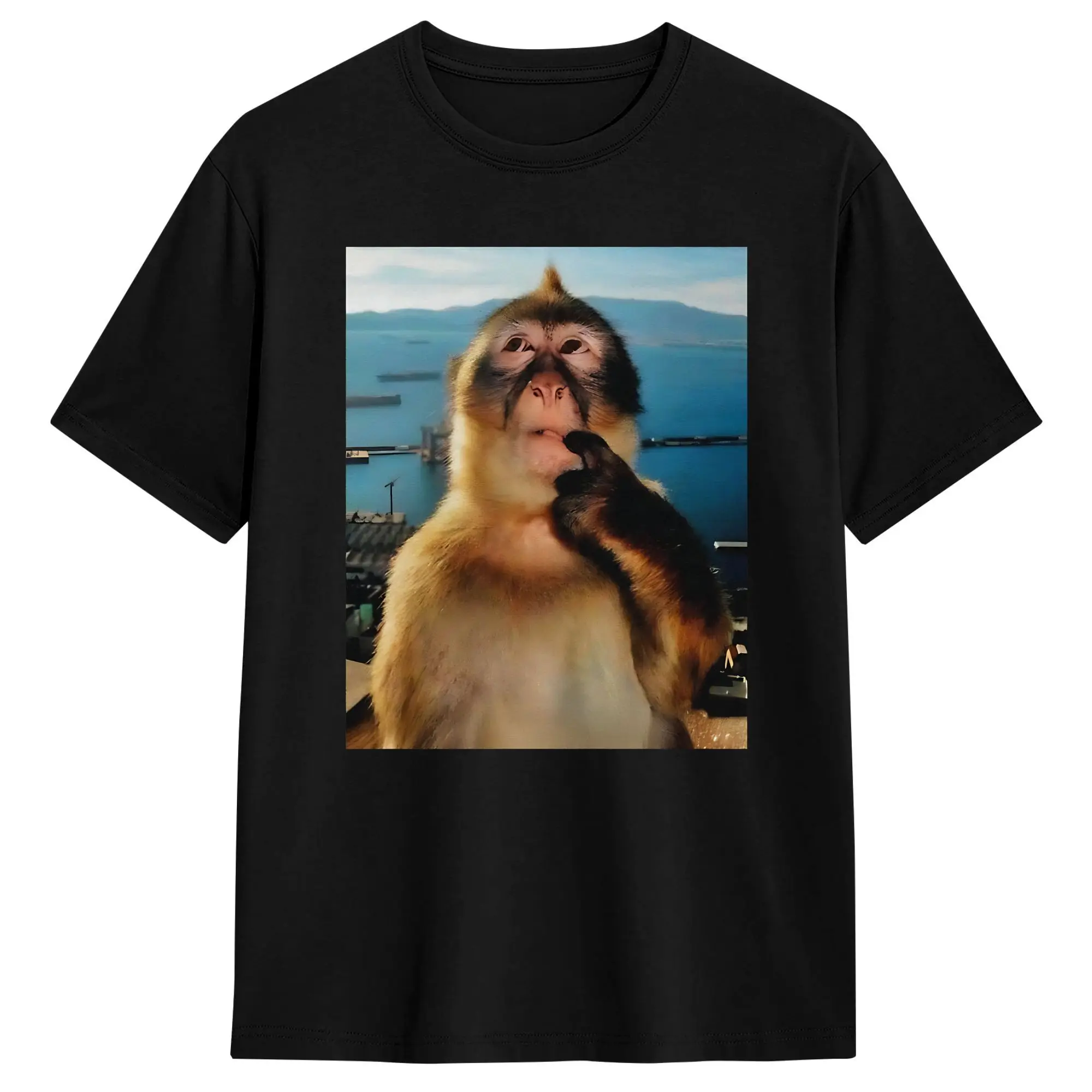 Men Wait I'm Goated Funny Thinking Monkey T Shirts  Pure Cotton Clothing Short-Sleeve T Shirt O Neck Hippie Design Tshirt