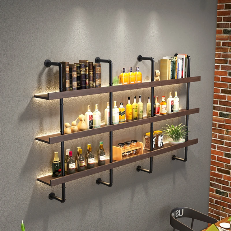 Limited Industrial Style Wall Mounted Luminous Shelving, Retro Decorative Wall Mounted Bookshelf, Restaurant Bar Wall Wine Rack