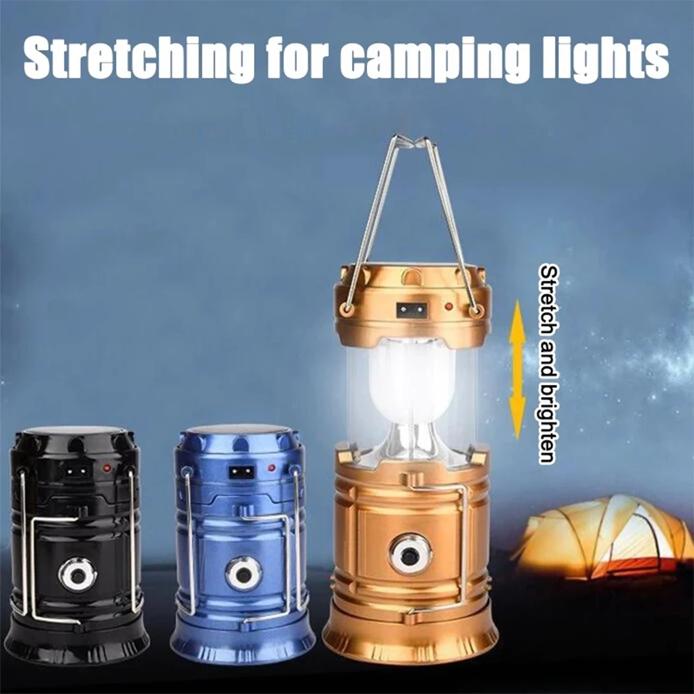 USB Rechargeable Portable Camping Lantern Solar Charging Lamp Light Powerful LED Flashlight Waterproof Torch For Outdoor Fishing