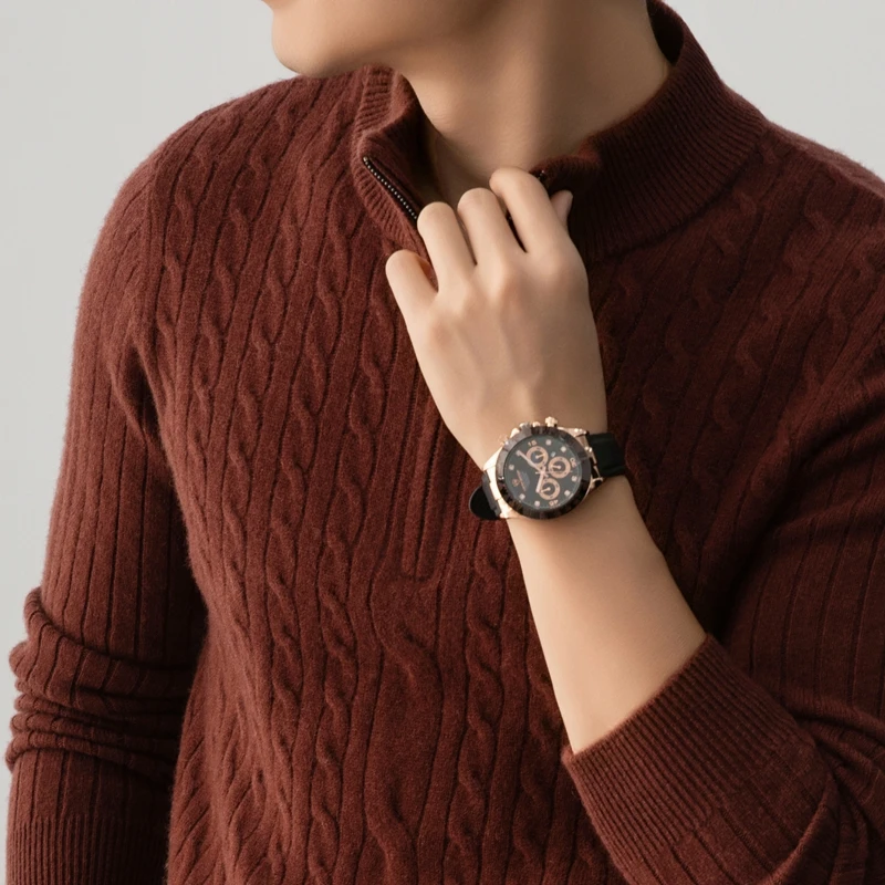 100% Pure Wool Zipper Sweater for Men 2025 Autumn Winter Fashion Twisted Long Sleeve Knitwear Male Sheep Wool Warm Clothes