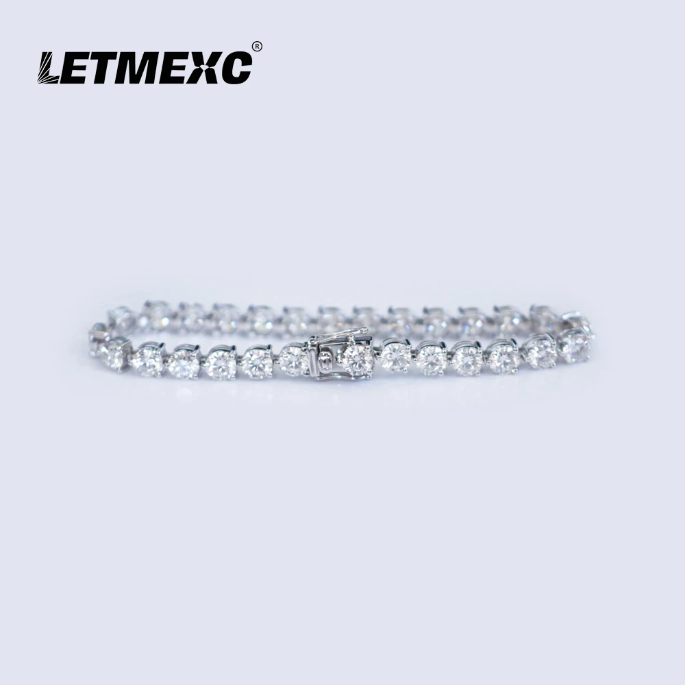 

LETMEXC 3-Claw Moissanite Diamond Tennis Bracelet D Color VVS1 Fashion Couple Bracelet 10K White Gold