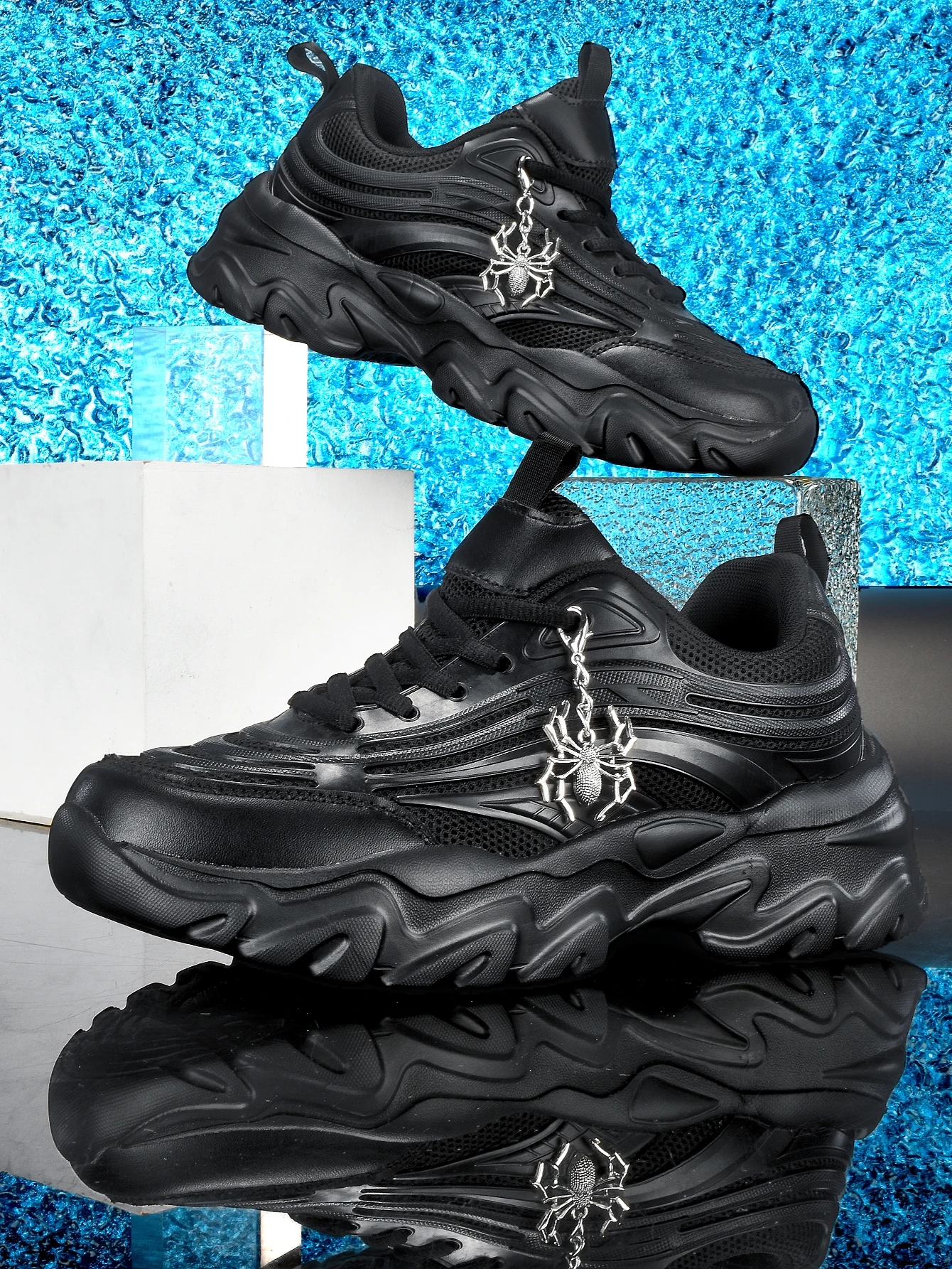 Women's Thick-Soled 5cm Height-Increasing Dad Shoes, Sweet and Cool Y2K Retro Style, Silver Spider Metal Chain Decoration, Breathable Mesh, Eva Irregular Sole, Casual Sports Shoes, Trendy for Everyday Outings, Unique Design, Student-Friendly, Campus Versatile Sports Shoes for Women
