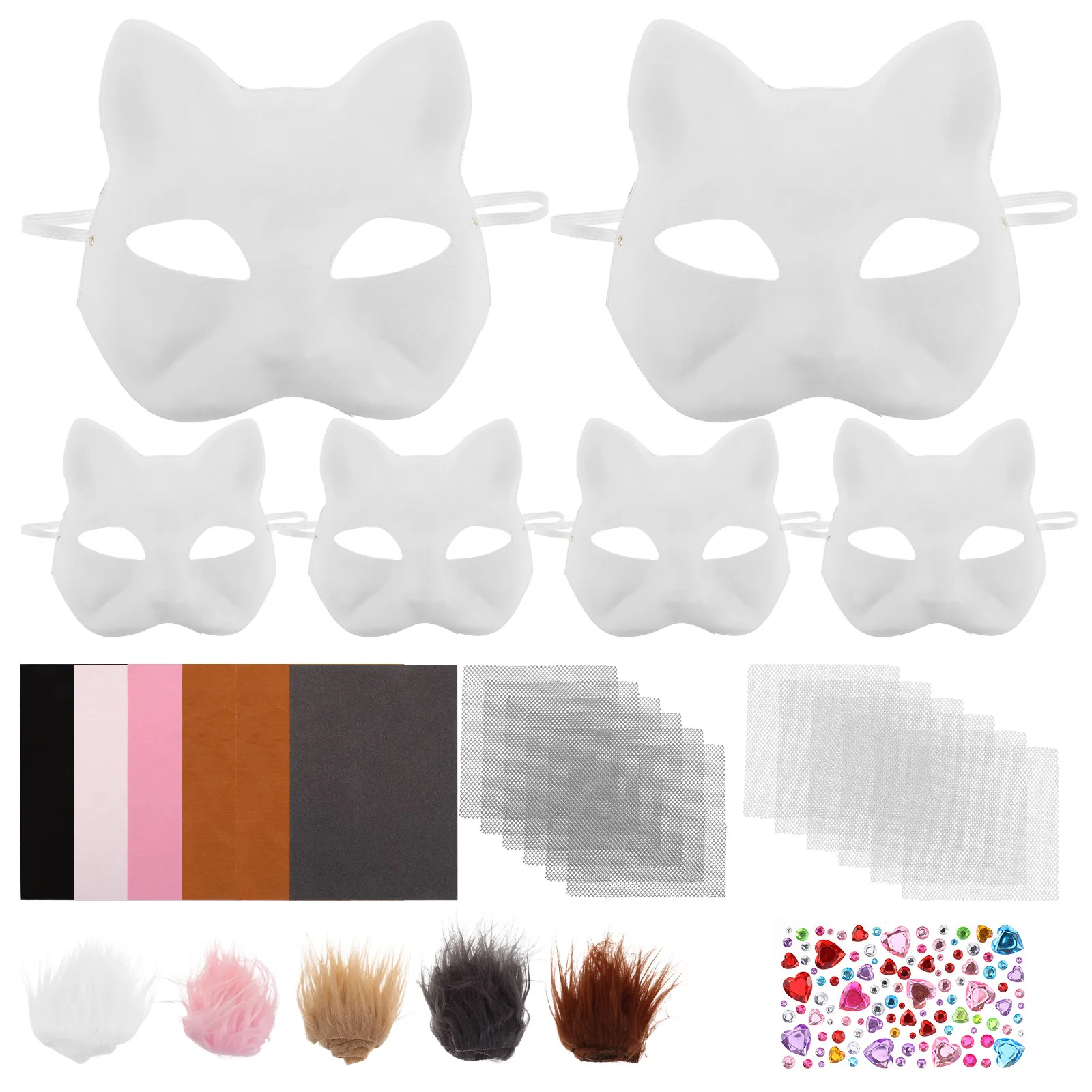 White Paint Blank Masks Cat Costume Kit Animal Facemasks Masquerade Making for Kids