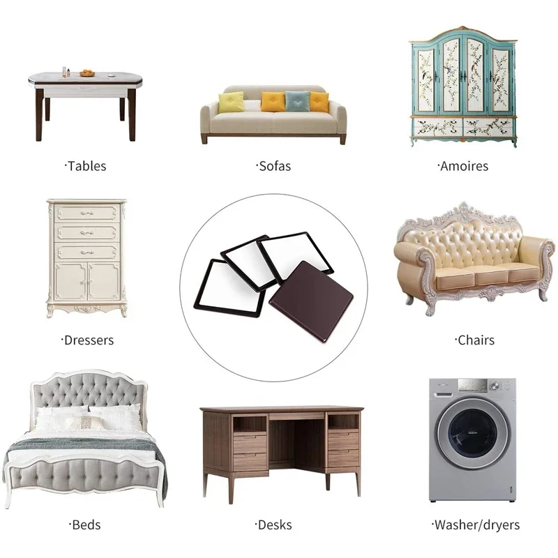 16Pc Furniture Sliders And Gliders Square Self Adhesive Chair Leg Sliders Floor Protector Pads For Moving Furniture Bed riser