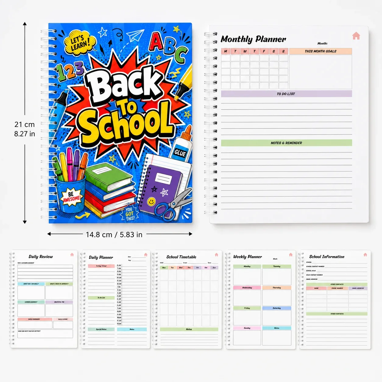 A5 Back to School Planner Journal for Students, Class Schedules, Homework Tracking, Goals and Study Organization