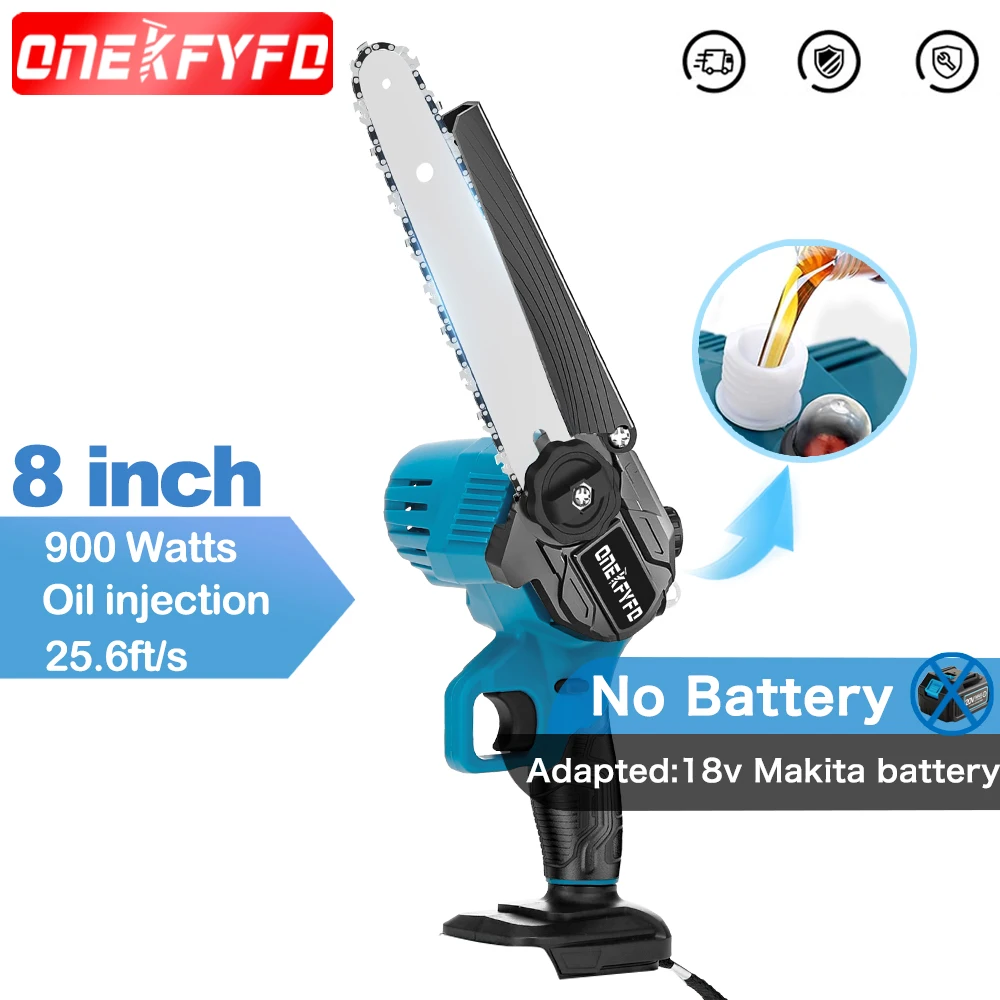 

ONEKFYFD Cordless Chainsaw 8 Inch Power Chain Saws with Oil Spray Rechargeable Cutting Tree Trimming for Makita 18V Battery