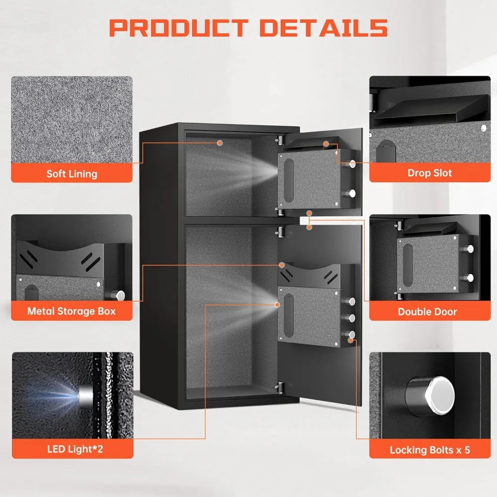 7.0 Cu ft Extra Large Home Safe Box Fireproof Waterproof, Digital Home Security Safe Box with Deposit Slot & Metal Storage Box