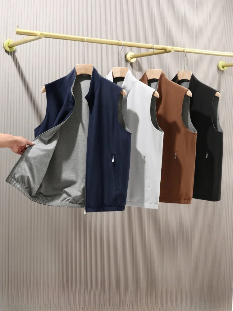 

Soft Wool Lyocell Men's Vest Double-Sided Wear Casual Style Lightweight Standard Fit Youth Outerwear Silk-Like Comfortable