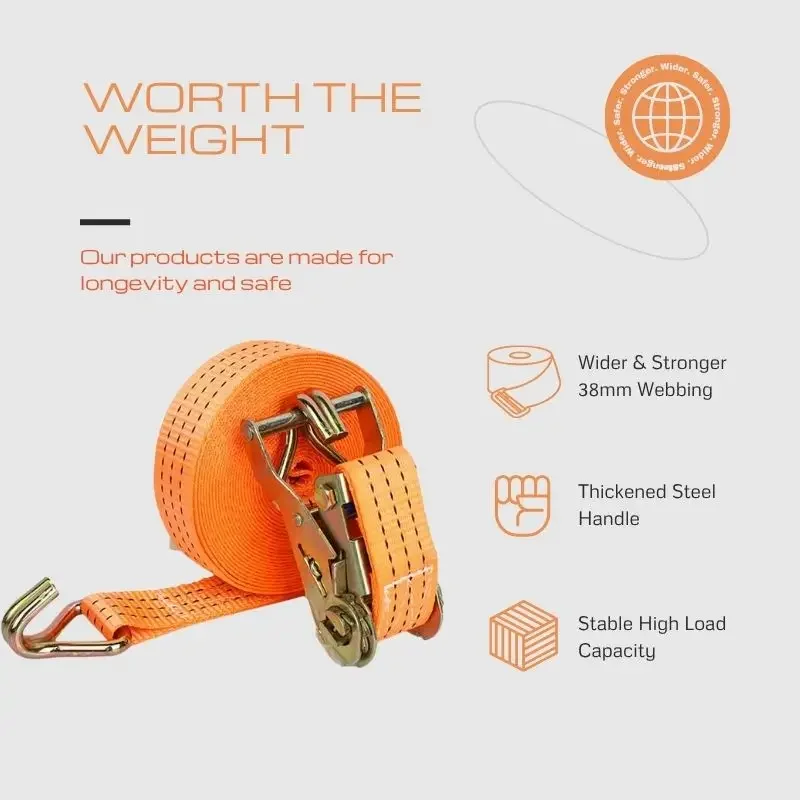 أشرطة سقاطة عالية التحمل بطول 5 أمتار مكونة من قطعتين برتقالية للشاحنات والقوارب وقوارب الكاياك والبضائع #2