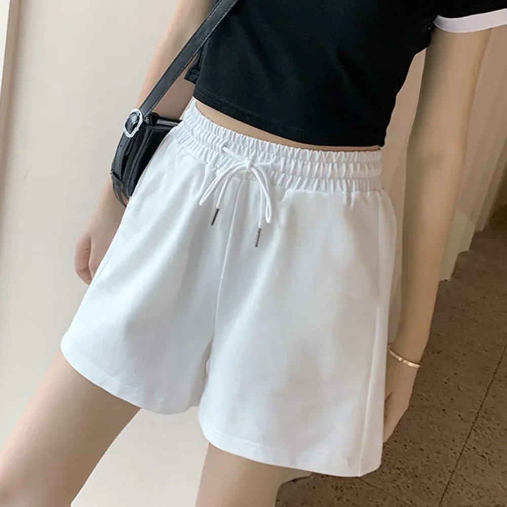 Women Sports Shorts Large Size Adjustable Casual Pants Elastic Waist High-waist Korean Style Laces Loose Slimming