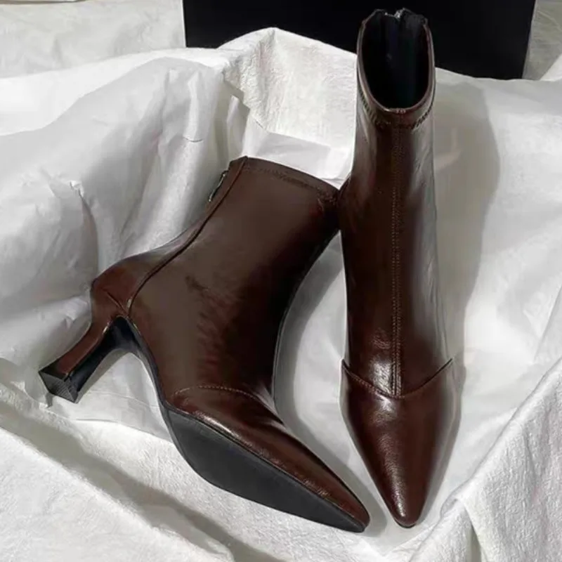 Women's Ankle Boots Pointed Toe Soft-soled Sleeve Design, PU Upper, Simple and Versatile Style, Autumn Casual Wear Chelsea Boots