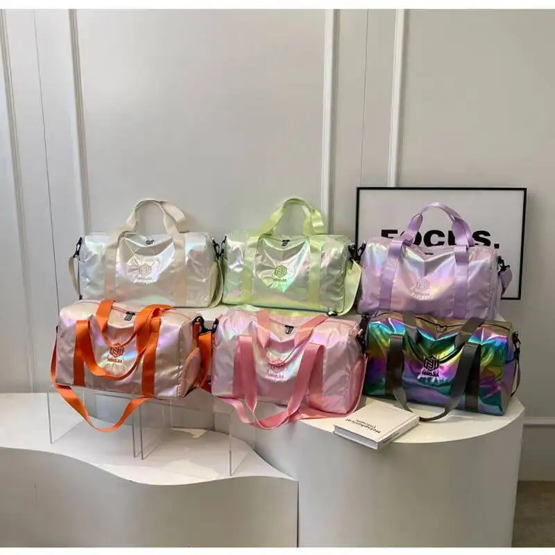 

Holographic Shimmering Gym Duffle Bag Compartment & Wet Pocket Women Weekend Overnight Travel Bag Gymnastic Dance Bag for Girl