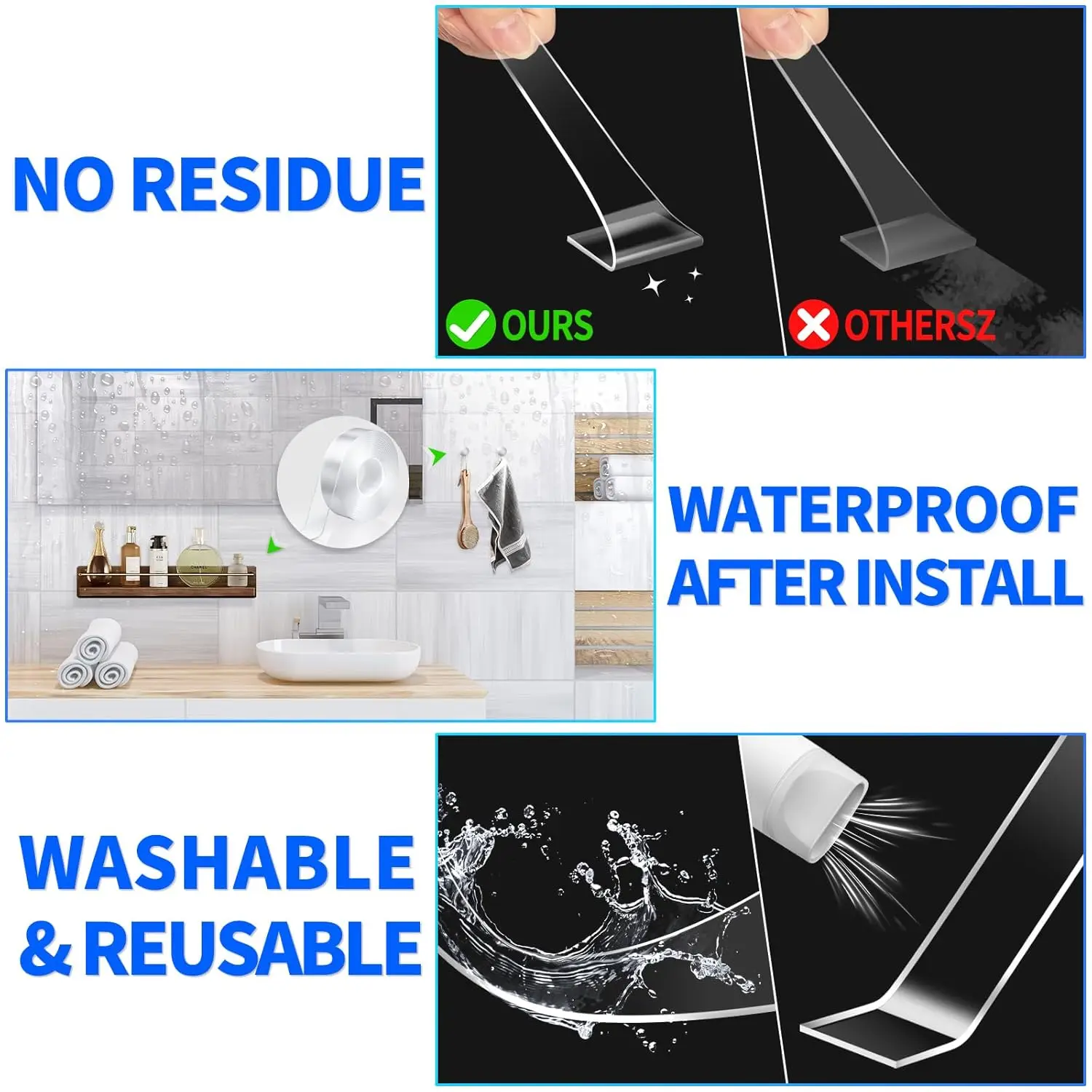 Extra Strong Double-Sided Tape Waterproof Heavy-Duty Transparent Alien Nano Mounting Tape for Wall Picture Hanging Carpet