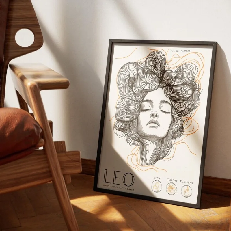 Zodiac Sign Female Portrait Poster Astrology Constellation Trending Canvas Painting Wall Art for Room Home Decor Birthday Gift