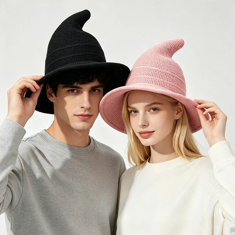 Halloween Cosplay Witch Hat Women Soft Pointed Wizard Hat Foldable Wide Brim Sun Hat Party Costume Outdoor Travel Headwear