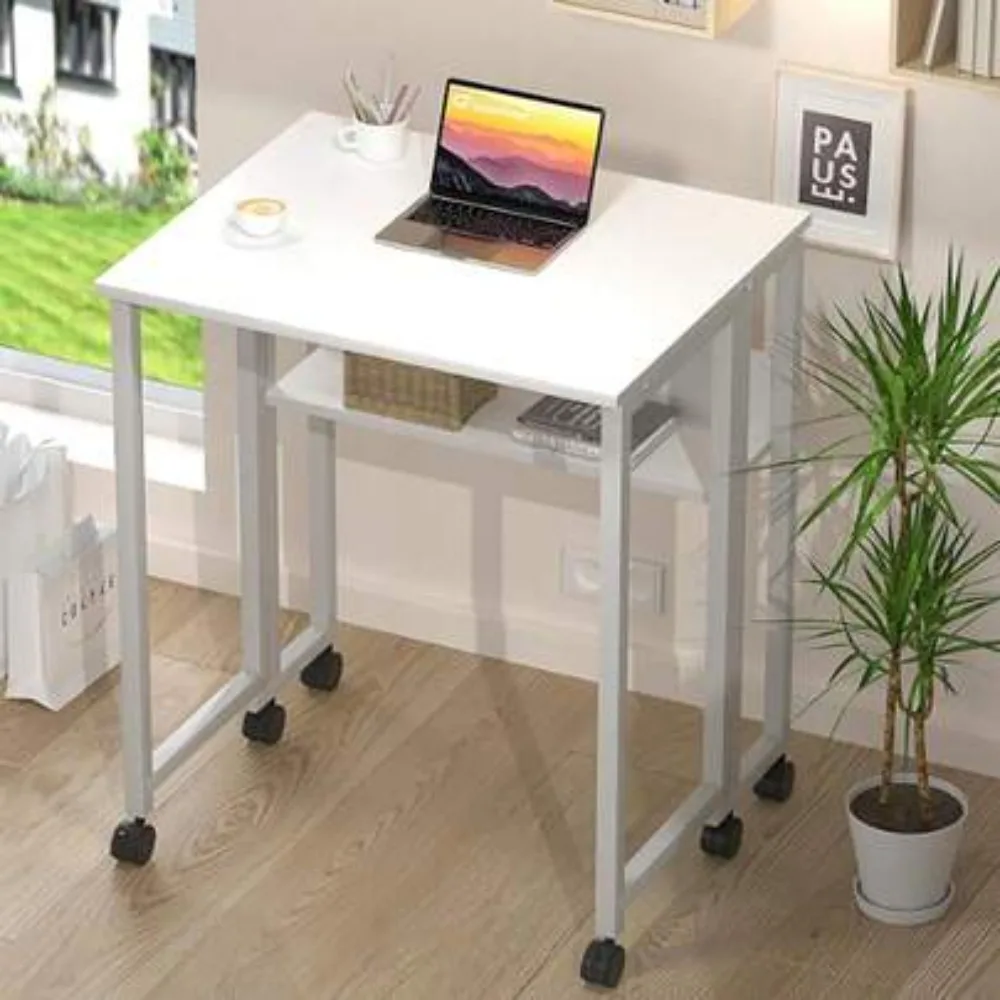 Foldable Desk 24 Inch Portable Computer Table for Small Spaces, Study Writing Laptop Stand with Sturdy Metal Frame and Easy Assembly, Compact Space Saving Home Office Furniture