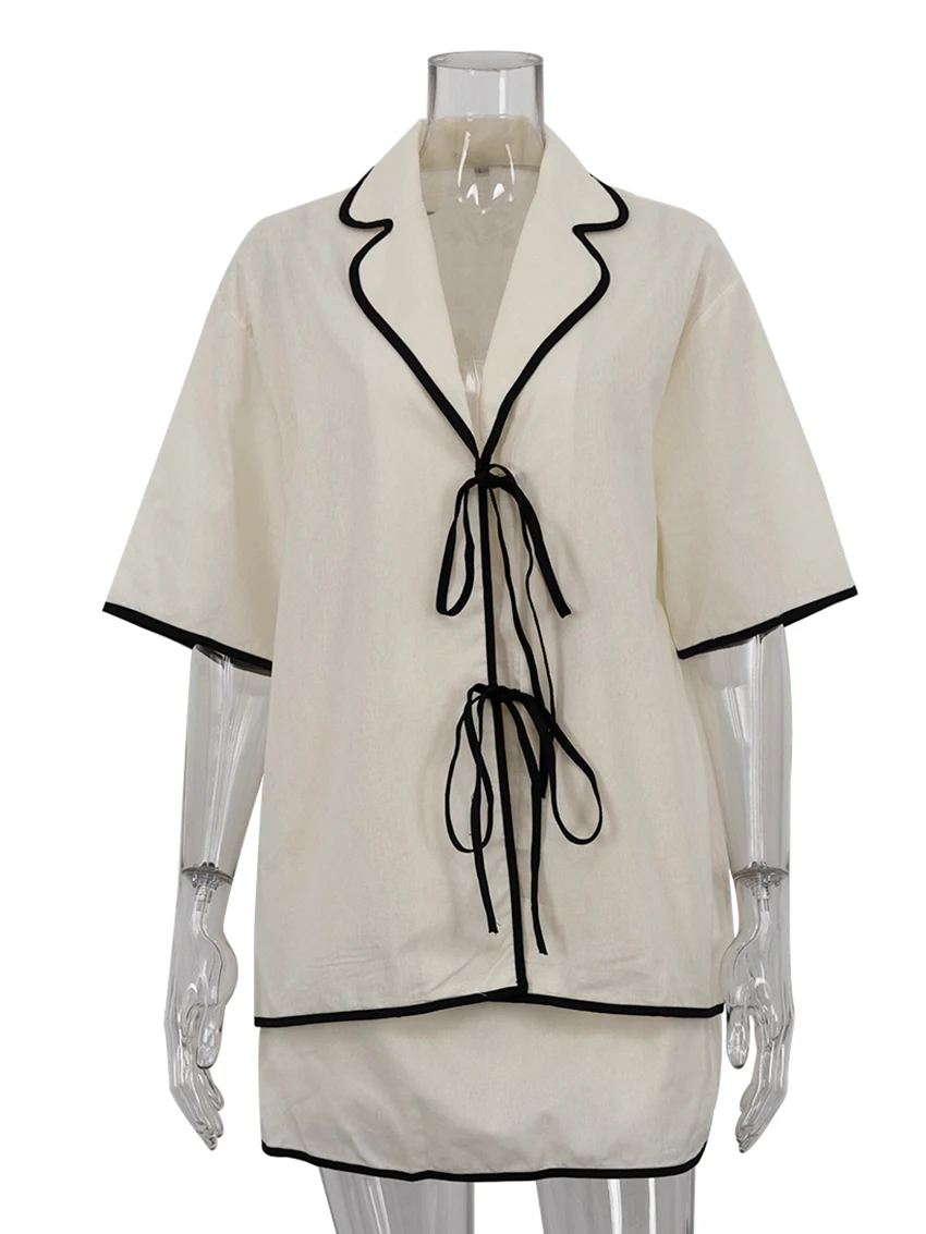 Marthaqiqi Casual Ladies Nightwear Set Half Sleeve Nightie Sexy Turn-Down Collar Pajamas Short Skirt Loose Female Sleepwear Suit