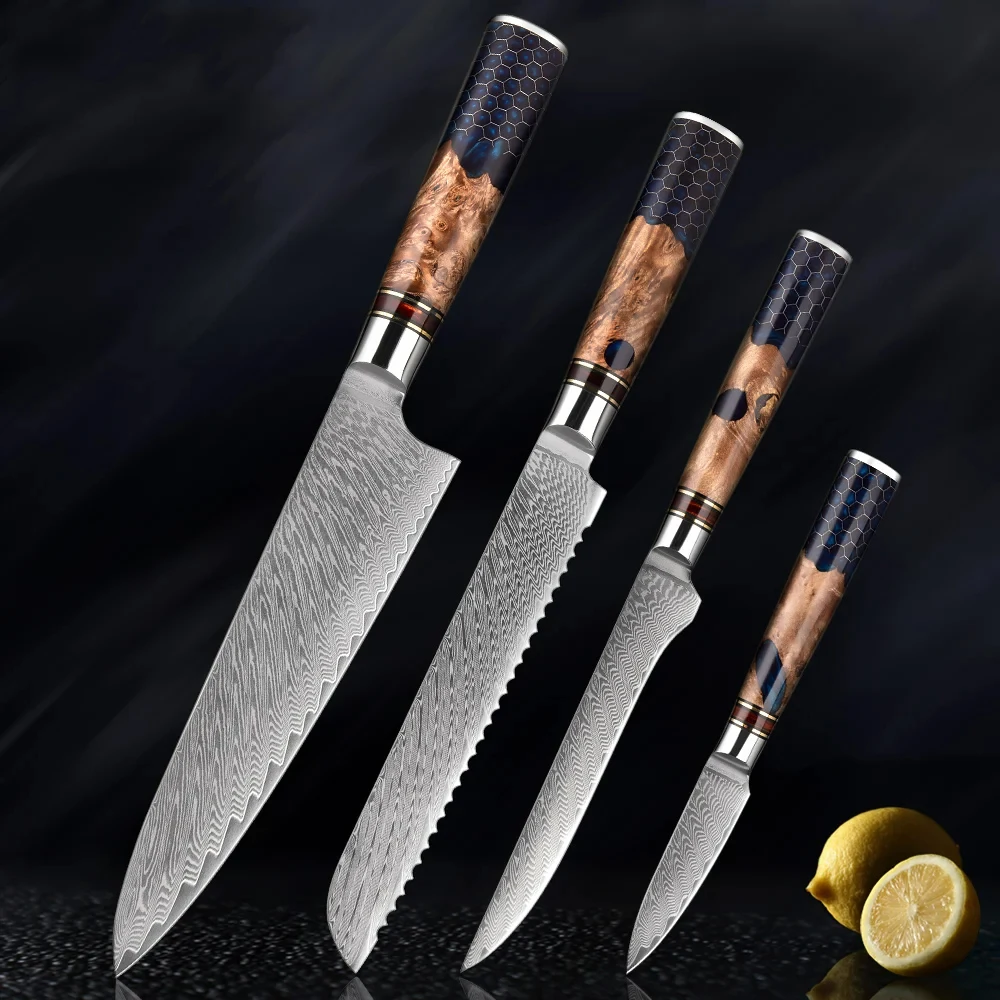 

Damascus kitchen Knife Set 2-6PC 67 layers Damascus steel Chef knife Sharp Sankotu Cleaver Boning Paring knife Quality Assurance