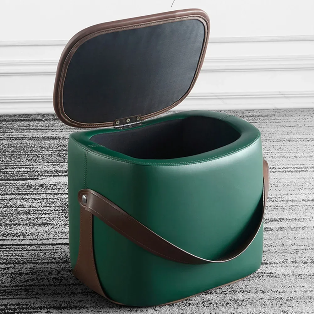 

l # Modern Household Ottoman Leather Material Stool Storage Trunk Storage Pouf Ottoman Chair