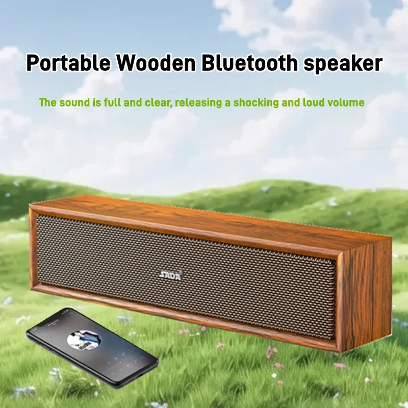 Powerful Wooden Bluetooth Speaker Retro Sound Computer Home Theater Desktop Speaker Laptop Long Bar Speaker Wireless Subwoofer