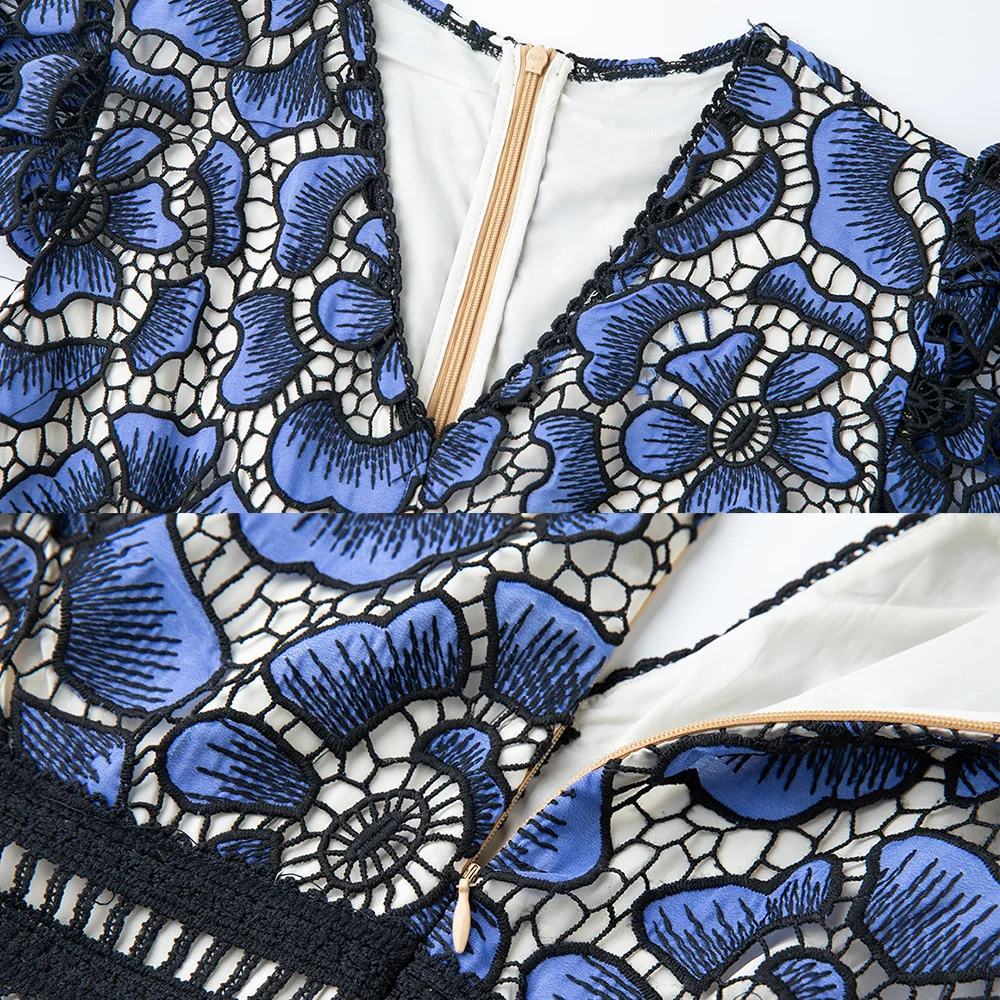 فستان فاخر طويل للحفلات الراقصة مفرغ من الدانتيل للنساء برقبة على شكل حرف V وأكمام قصيرة مطرز بالزهور فستان رسمي للحفلات المسائية #6