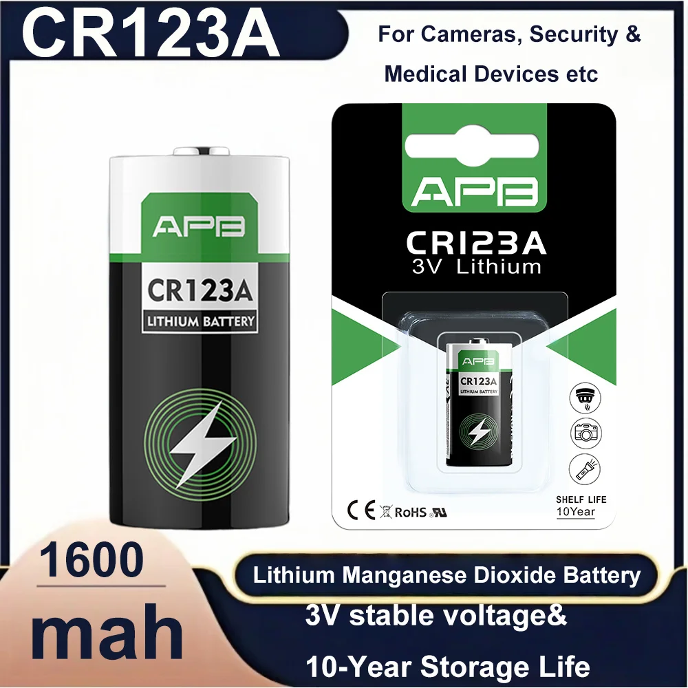 APB CR123A 3V Lithium Battery 2-10PCS 1600mAh for  Camera, Flashlight, Alarm | Compatible with CR17345 DL123A EL123A K123A
