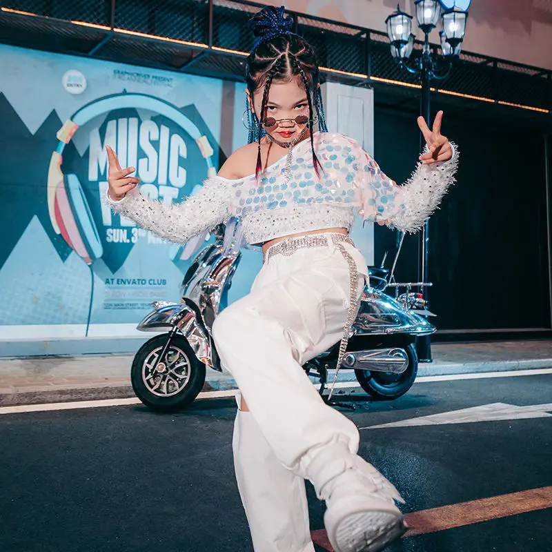 女の子ジャズダンススーツ女の子子供ストリートダンスヒップホップ衣装ティーンモデルキャットウォーク衣装ガールグループダンス衣装クール