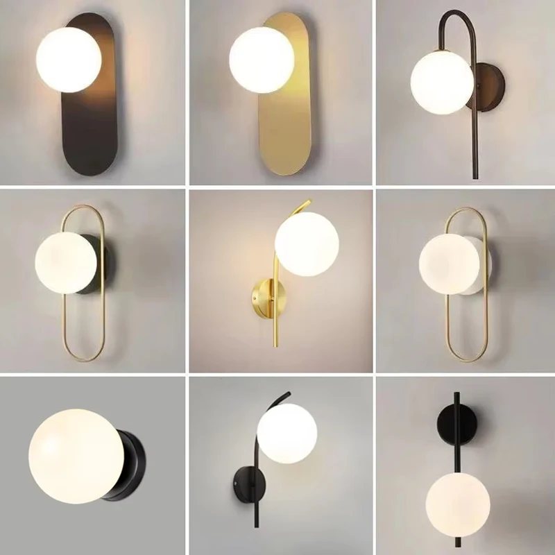 Kinkiety LED do sypialni z żarówką 9W G9, montowane naściennie, z matową szklaną kulką, do użytku wewnętrznego, do baru, kuchni, AC110-220V