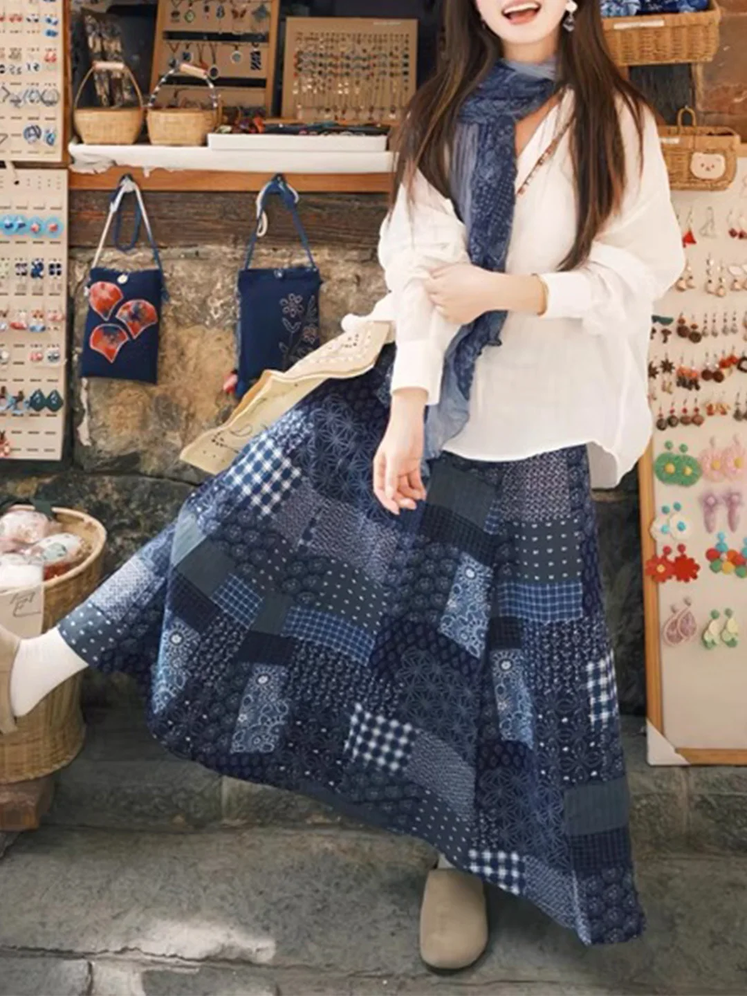 

Винтажная клетчатая юбка миди А-силуэта с высокой талией, свободного кроя, для женщин, весна-лето, новый стиль, повседневная, для работы, с карманами, расклешенная