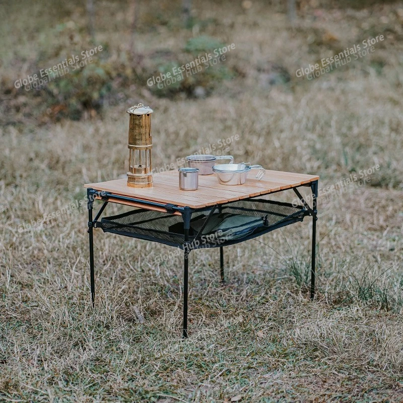 Outdoor Folding Table Easy To Install Camping Table Aluminum Alloy Lightweight Picnic Portable Storage Solid Wood Table