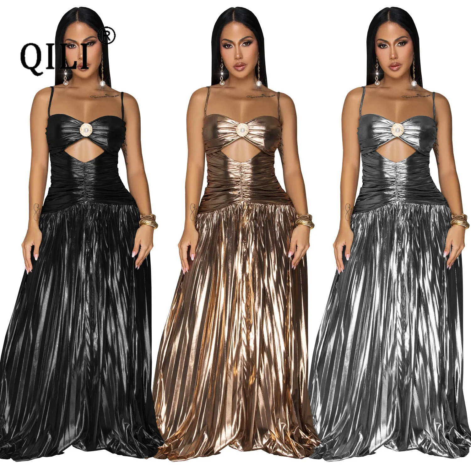 

C7523 Трансграничное AliExpress Amazon Европейская и американская мода женское сексуальное элегантное вечернее блестящее платье на бретельках