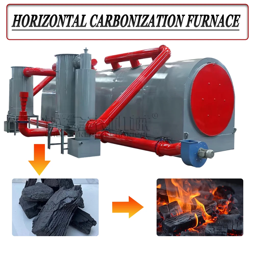 Horizontal Smokeless Carbonization Furnace with High Carbonization Rate, BBQ Charcoal Production Line Small Wooden Biochar Kiln